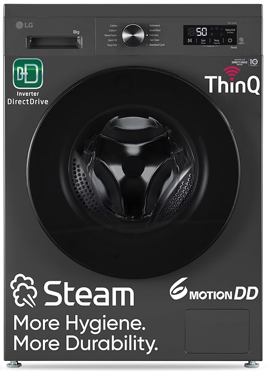 LG 8 Kg, 5 Star, Wi-Fi, Direct Drive Technology, Steam Wash, 6 Motion DD, Fully-Automatic Front Load Washing Machine (FHB1208Z4M, Allergy Care, In-Built Heater, Touch Panel, Middle Black)