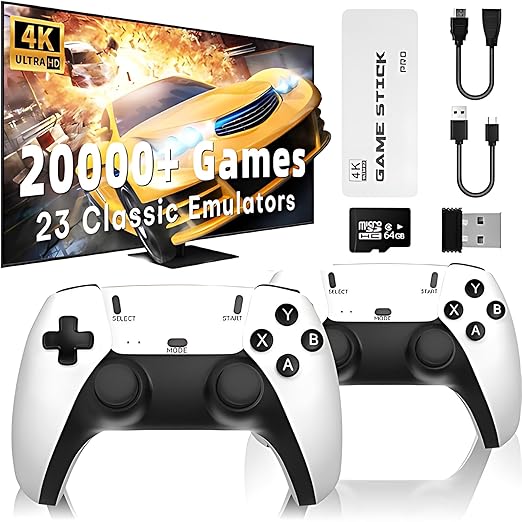 4k Wireless Retro Game Console Stick 4K Stick with Built-in 23+ Emulators 20,000+ Games, 4k Hdmi Output & 2.4GHz Wireless Controller, Retro Game Emulators, Plug & Play TV Video Games for All