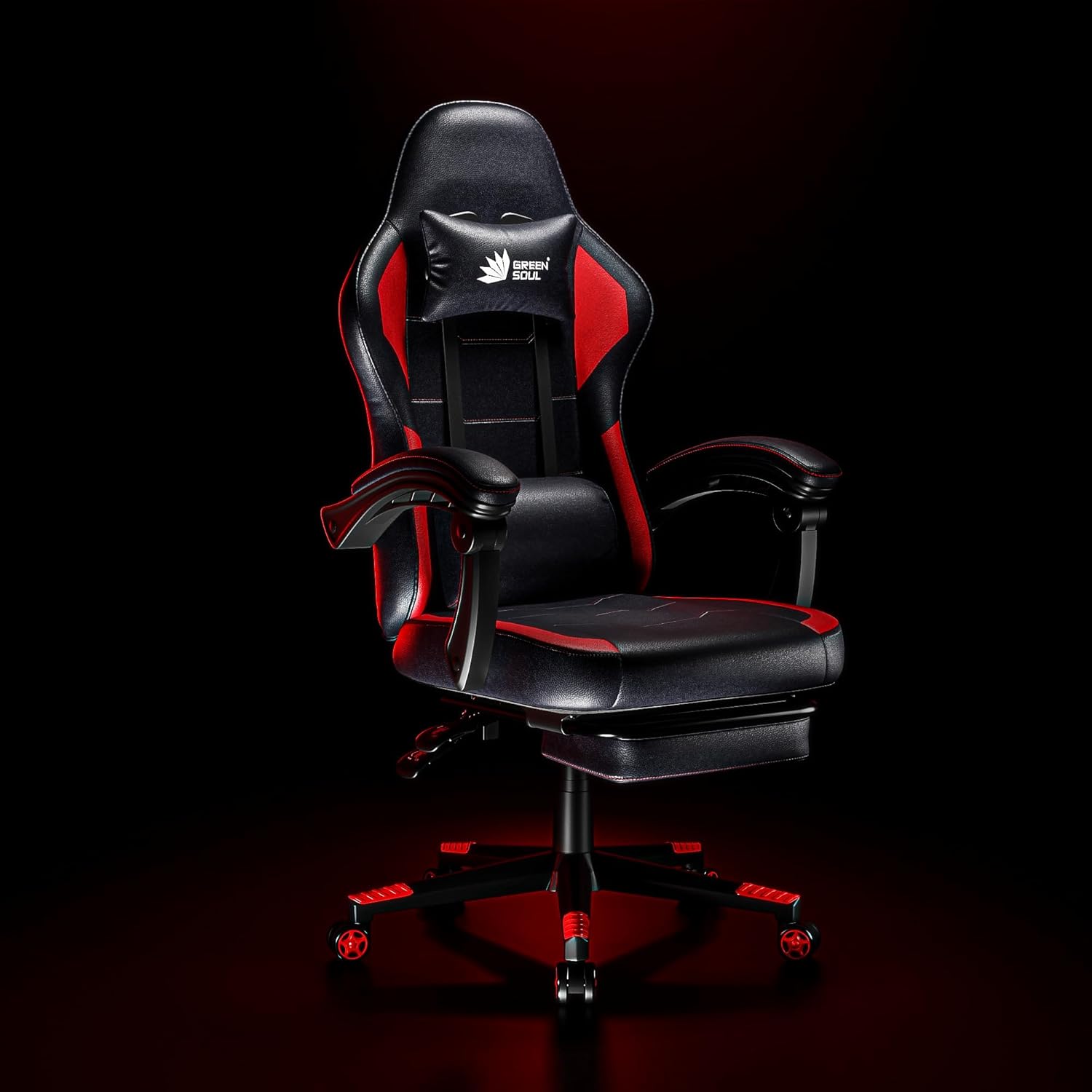Green Soul Blade Ergonomic Gaming Chair | Leatherette | Multi-Functional Computer Chair | Integrated Massager | ErgoSync Armrest | Retractable Footrest | 1 Year Warranty (Black Red)